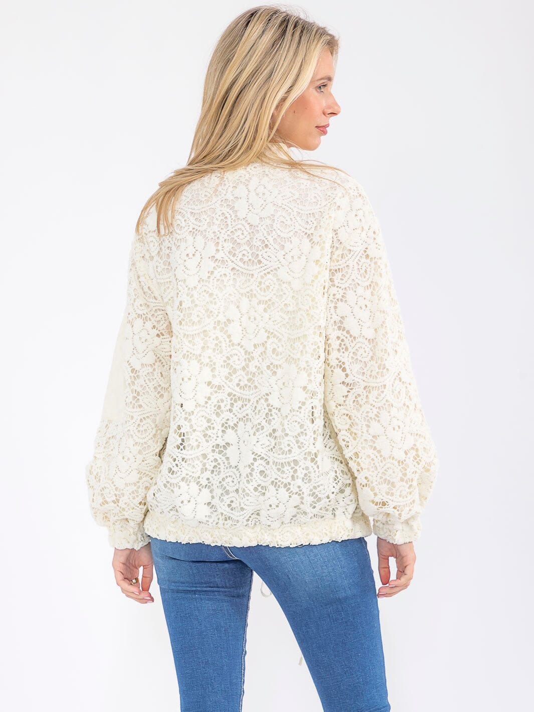 WOMEN'S LONG SLEEVE BUTTON CLOSURE FRONT POCKETS CROCHET JACKET