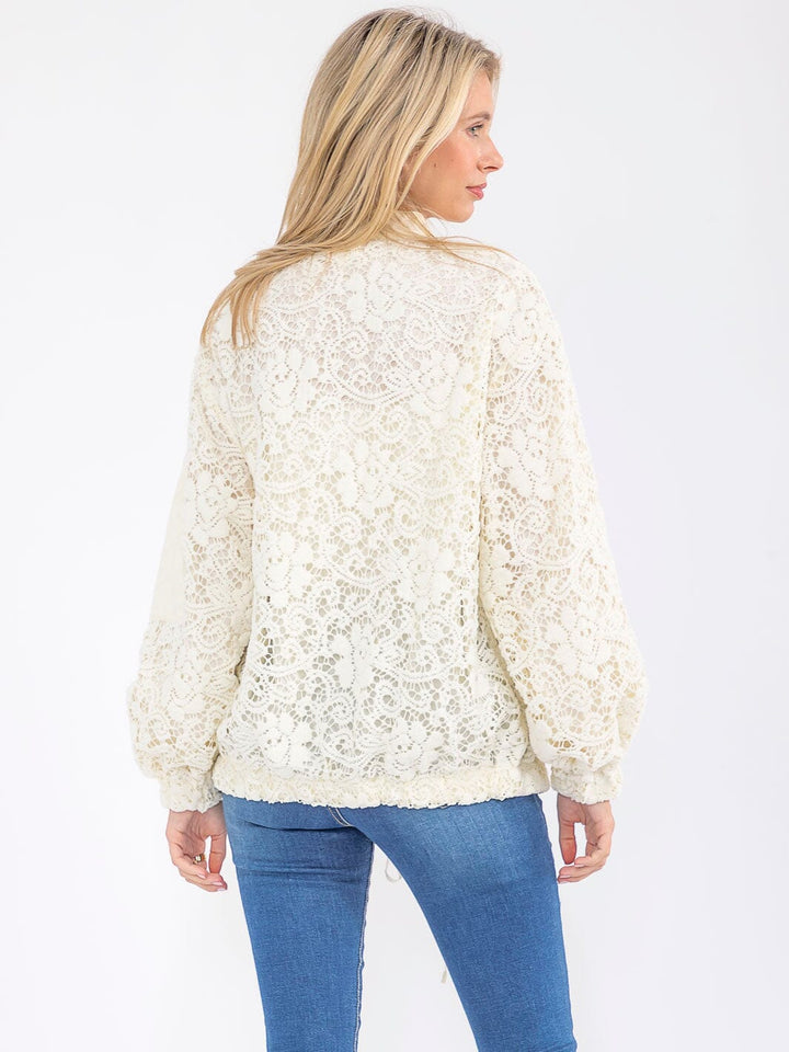 WOMEN'S LONG SLEEVE BUTTON CLOSURE FRONT POCKETS CROCHET JACKET