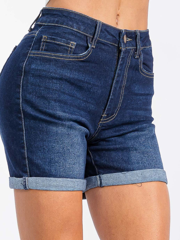 WOMEN'S BUTTON CLOSURE POCKETS DENIM MINI SHORT