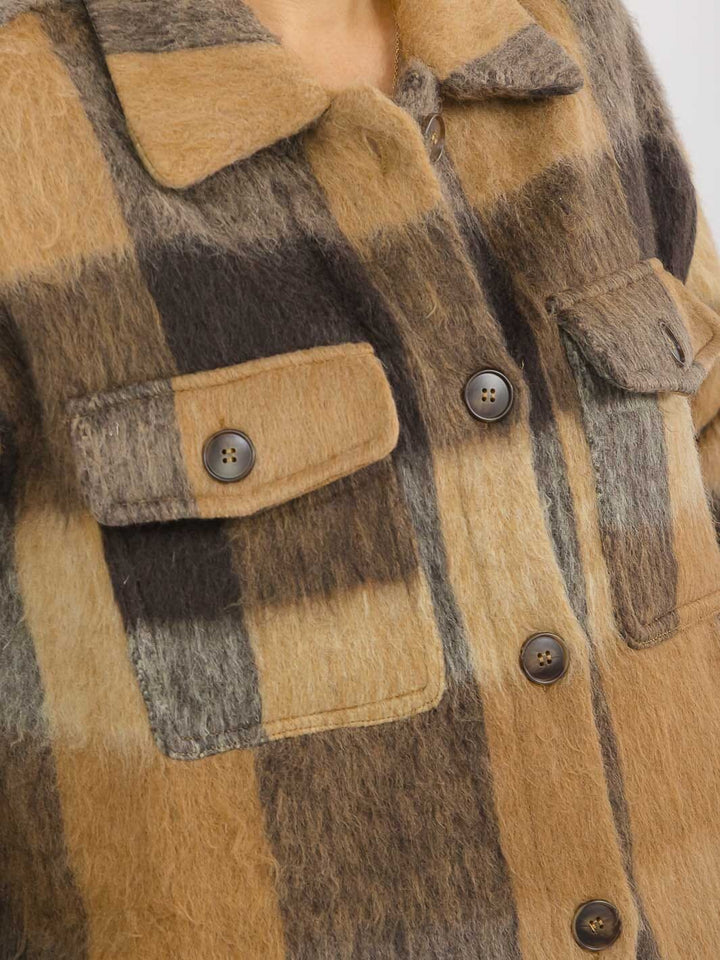 WOMEN'S LONG SLEEVE BUTTON CLOSURE FRONT POCKETS PLAID JACKET