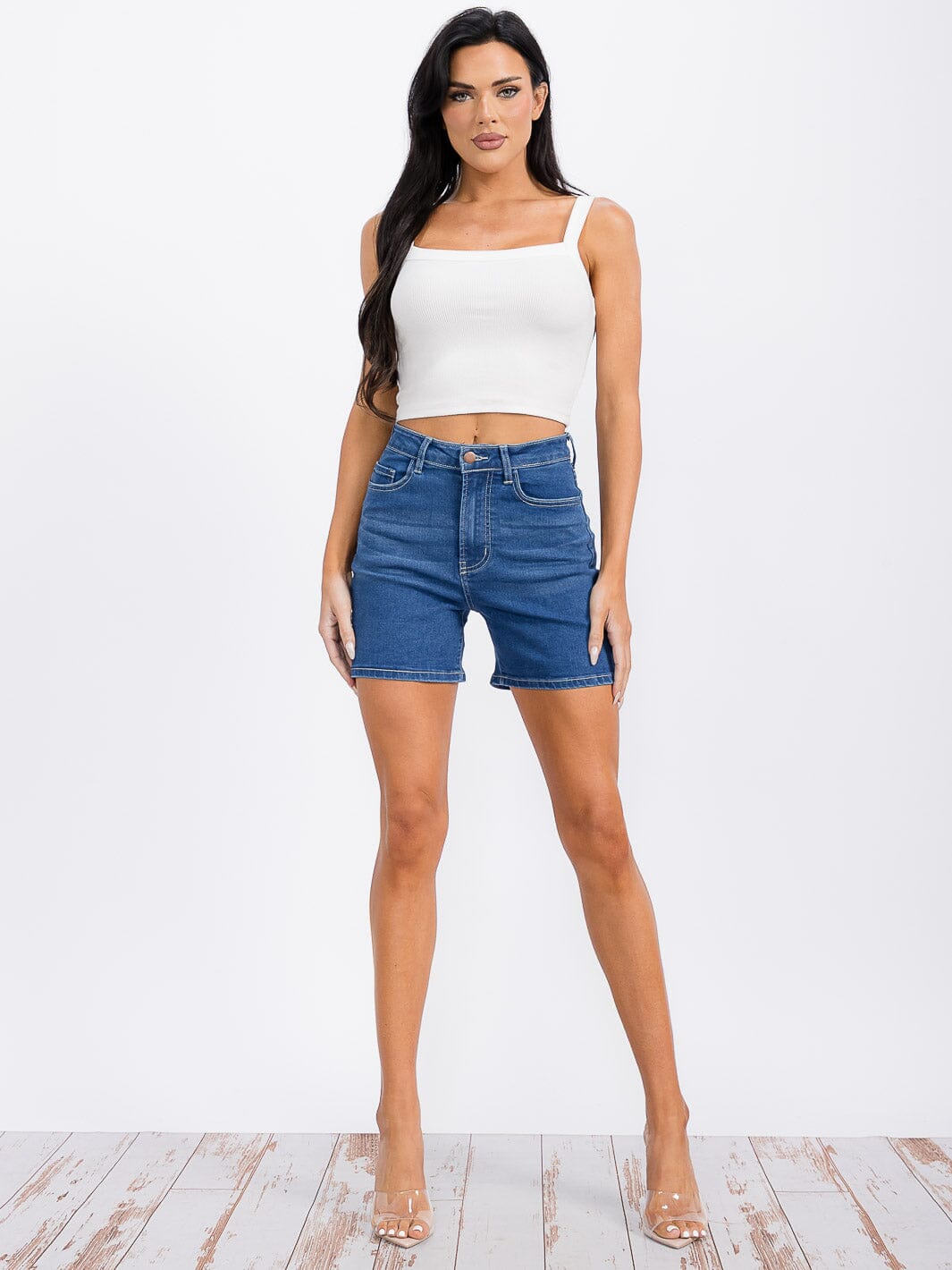 WOMEN'S BUTTON CLOSURE POCKETS DENIM MINI SHORT