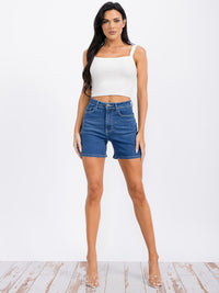 WOMEN'S BUTTON CLOSURE POCKETS DENIM MINI SHORT