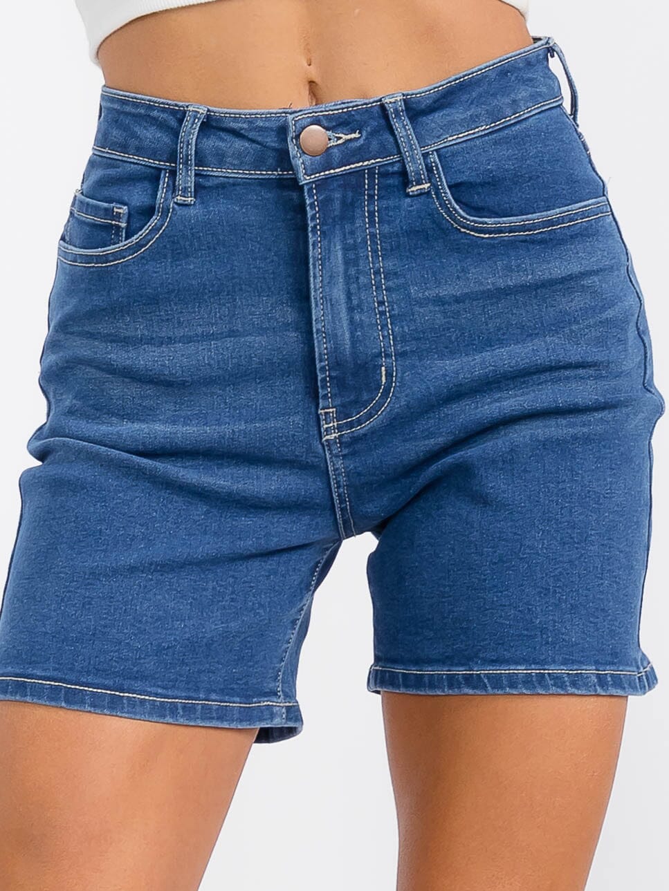 WOMEN'S BUTTON CLOSURE POCKETS DENIM MINI SHORT