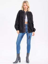 WOMEN'S LONG SLEEVE BUTTON CLOSURE FRONT POCKETS CROCHET JACKET