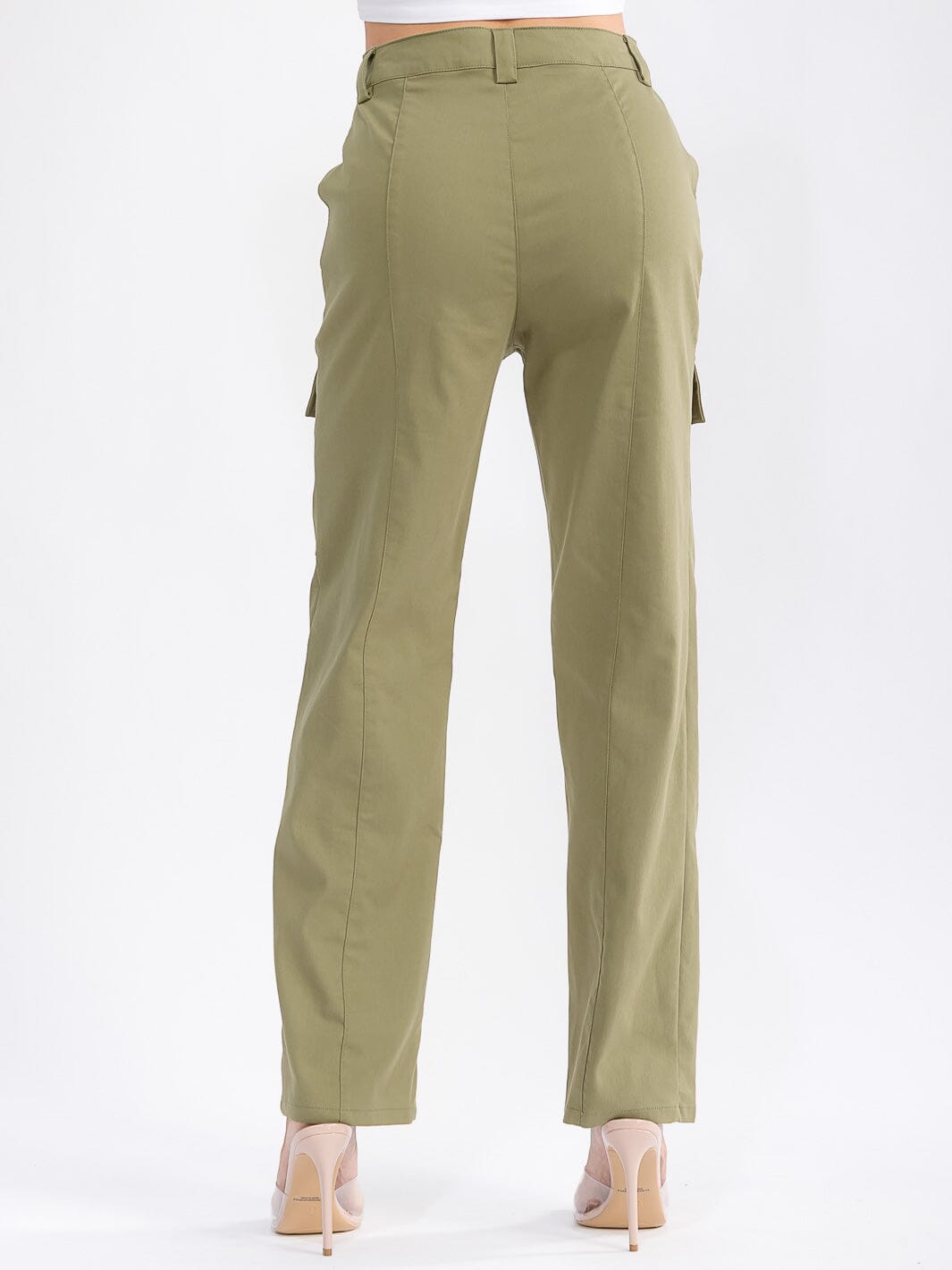 WOMEN'S BUTTON CLOSURE CARGO POCKETS WIDE LEG DENIM PANTS