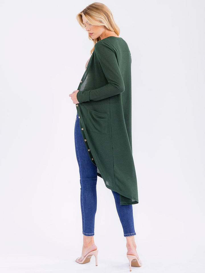 WOMEN'S LONG SLEEVE BUTTON UP FRONT POCKETS HIGH-LOW CARDIGAN