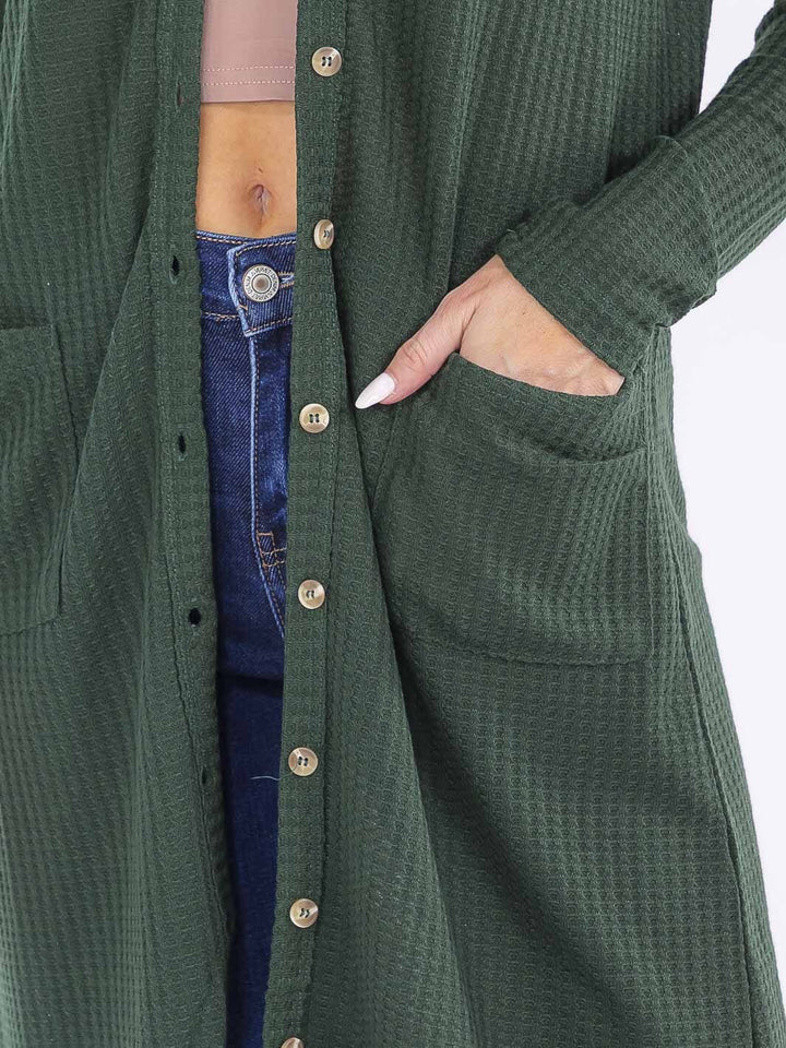 WOMEN'S LONG SLEEVE BUTTON UP FRONT POCKETS HIGH-LOW CARDIGAN