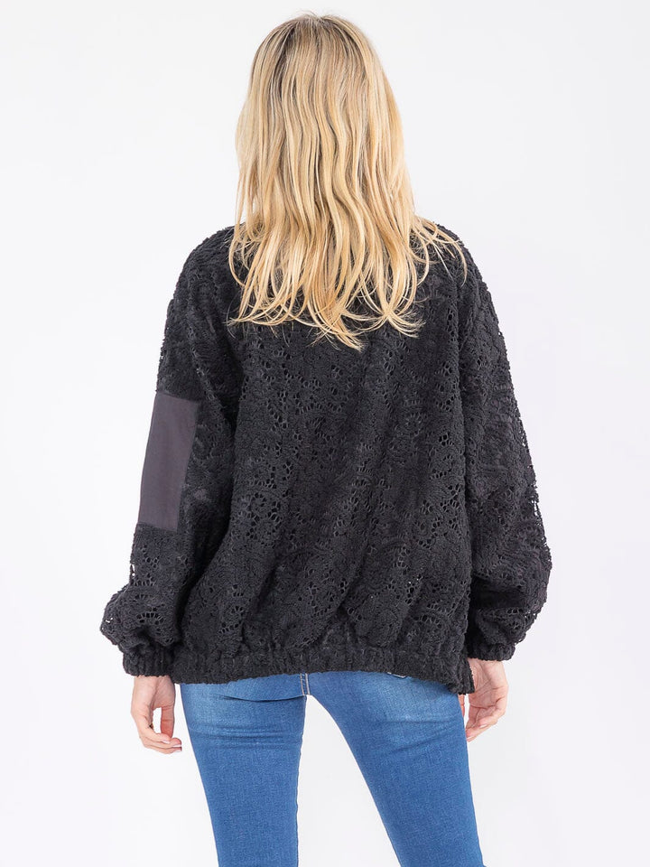 WOMEN'S LONG SLEEVE BUTTON CLOSURE FRONT POCKETS CROCHET JACKET