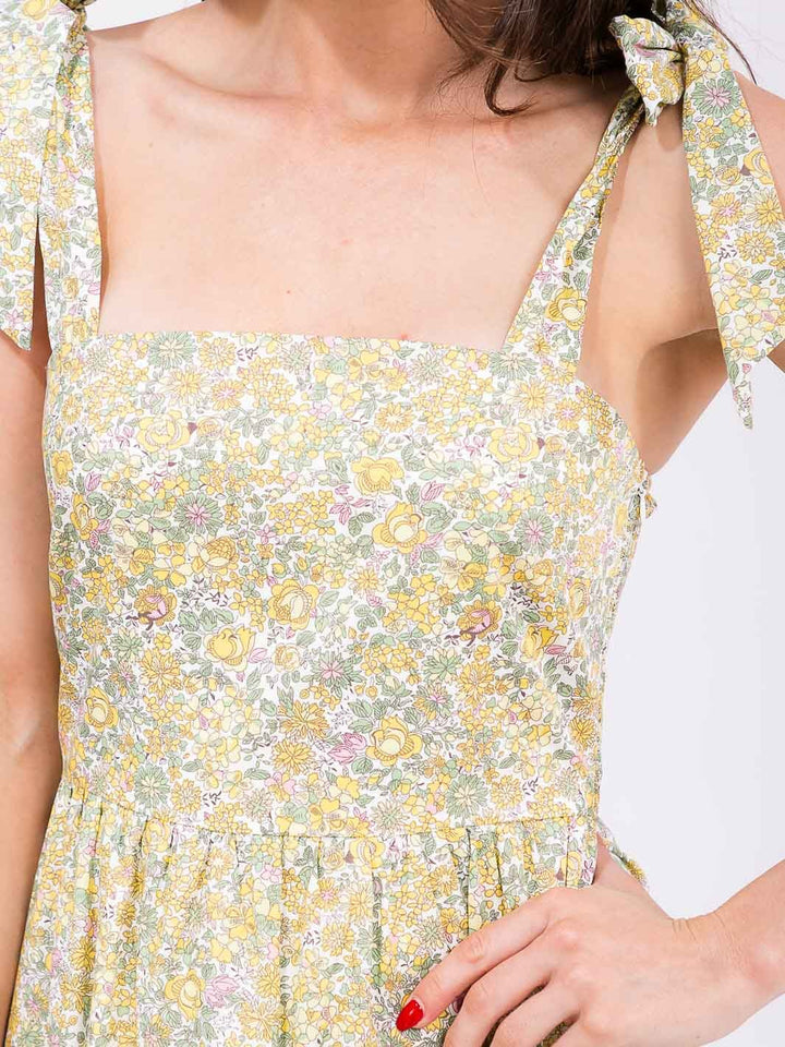 WOMEN'S SLEEVELESS SQUARE NECK SMOCK POCKETS FLORAL PRINT MAXI DRESS