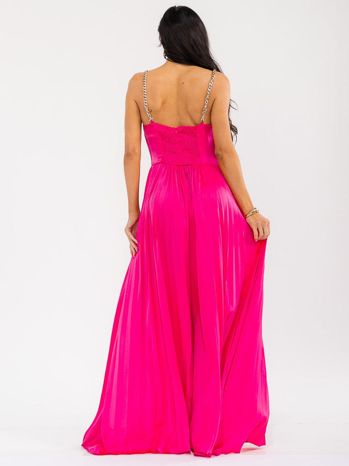 WOMEN'S SLEEVELESS COWL NECK SMOCK BACK PALAZZO WIDE LEG JUMPSUIT