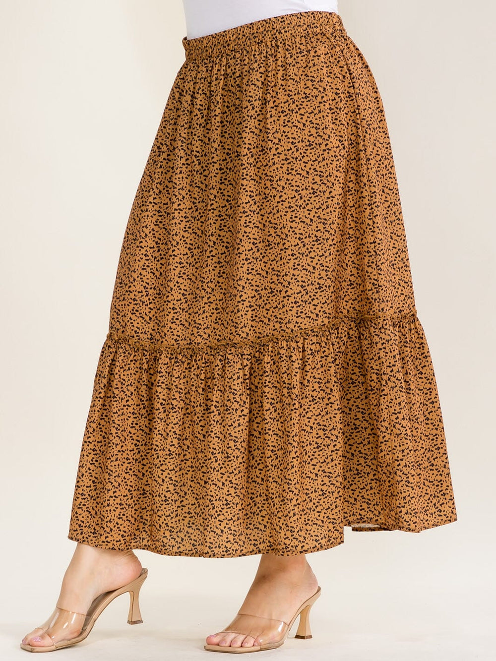 PLUS SIZE ELASTIC WAIST ANIMAL PRINT TIERED MAXI SKIRT