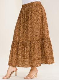 PLUS SIZE ELASTIC WAIST ANIMAL PRINT TIERED MAXI SKIRT