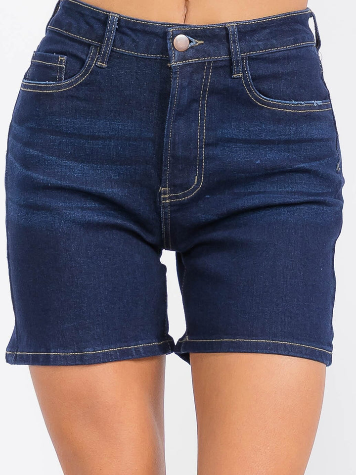WOMEN'S BUTTON CLOSURE POCKETS DENIM MINI SHORT