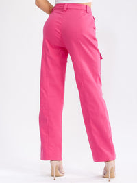 WOMEN'S BUTTON CLOSURE CARGO POCKETS WIDE LEG DENIM PANTS