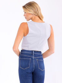 WOMEN'S BUTTON CLOSURE V-NECK STRIPES VEST