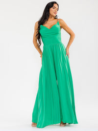 WOMEN'S SLEEVELESS COWL NECK SMOCK BACK PALAZZO WIDE LEG JUMPSUIT
