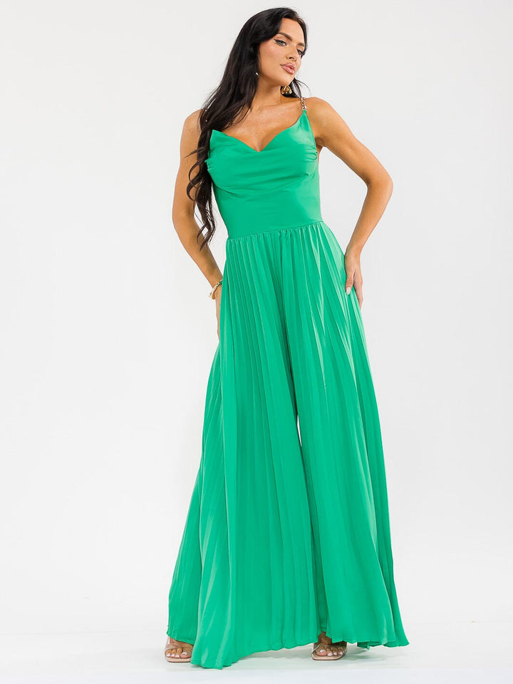 WOMEN'S SLEEVELESS COWL NECK SMOCK BACK PALAZZO WIDE LEG JUMPSUIT