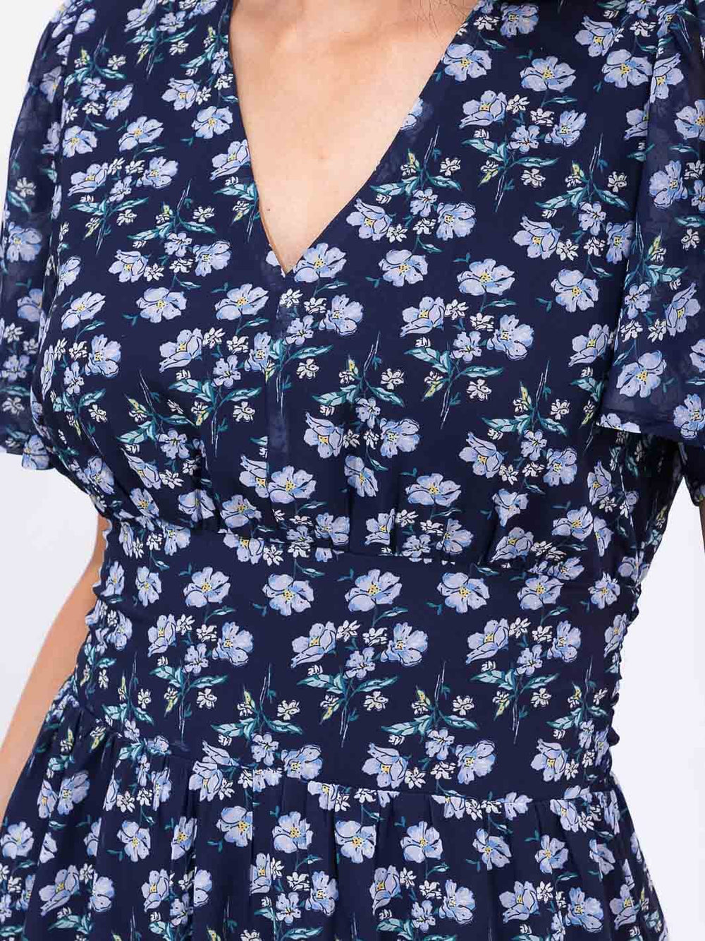 WOMEN'S SHORT SLEEVE V-NECK SELF TIE FLORAL PRINT MAXI DRESS