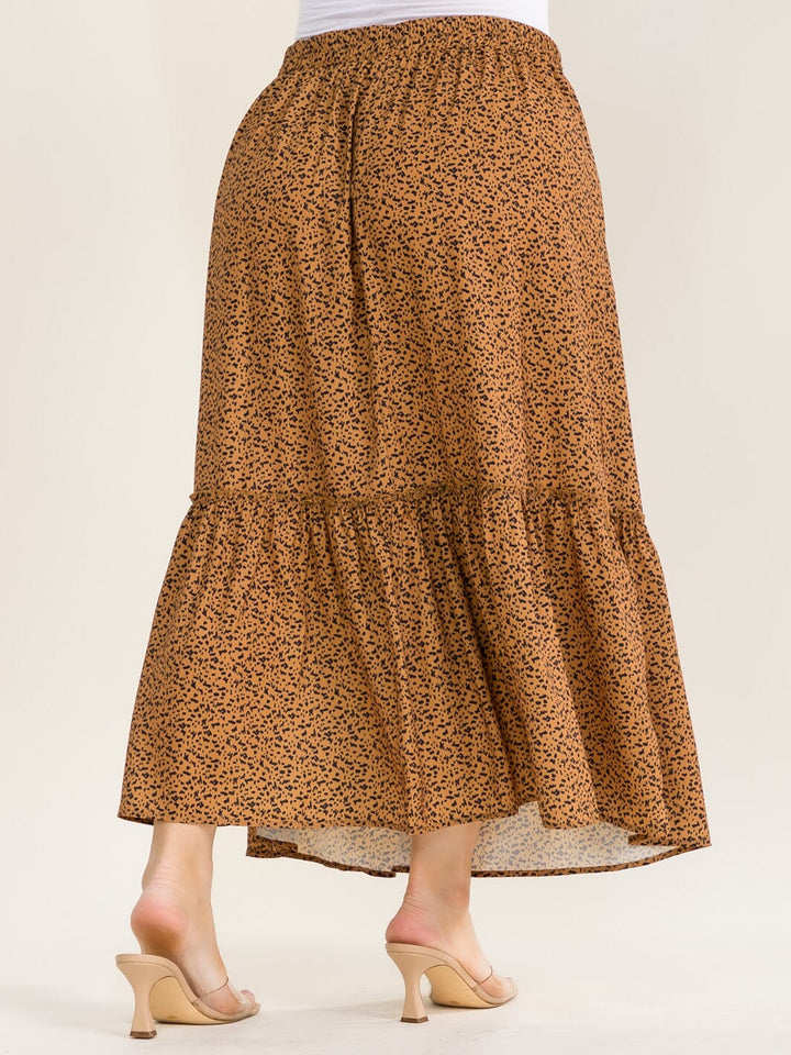 PLUS SIZE ELASTIC WAIST ANIMAL PRINT TIERED MAXI SKIRT