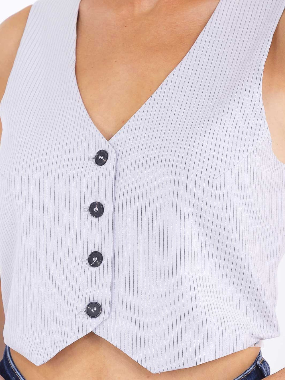 WOMEN'S BUTTON CLOSURE V-NECK STRIPES VEST
