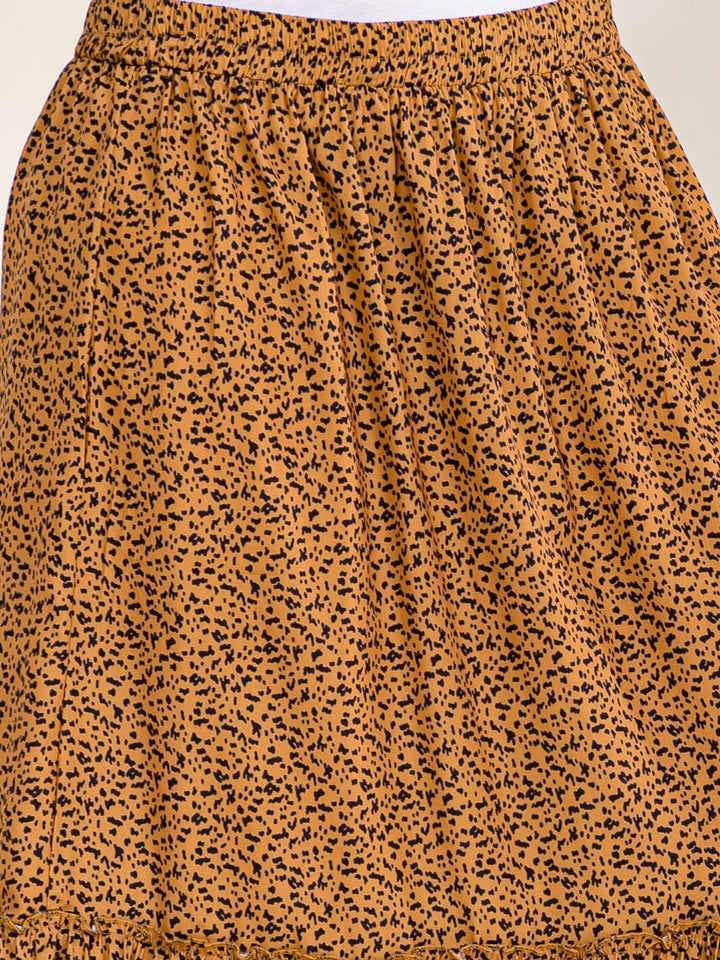 PLUS SIZE ELASTIC WAIST ANIMAL PRINT TIERED MAXI SKIRT