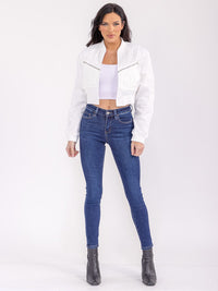 WOMEN'S LONG SLEEVE ZIP UP FRONT POCKETS BOMBER JACKET