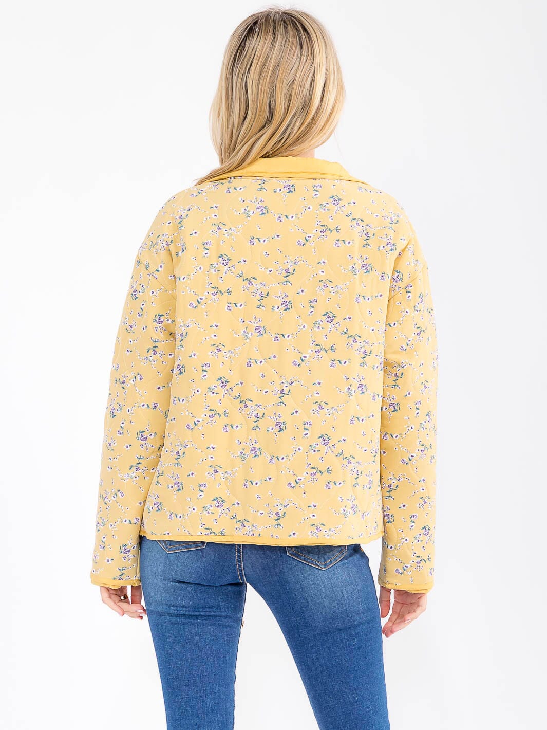 WOMEN'S LONG SLEEVE ZIPPER CLOSURE FRONT POCKETS FLORAL JACKET