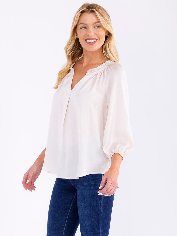 WOMEN'S 3/4 SLEEVE V-NECK LOOSE FIT BLOUSE