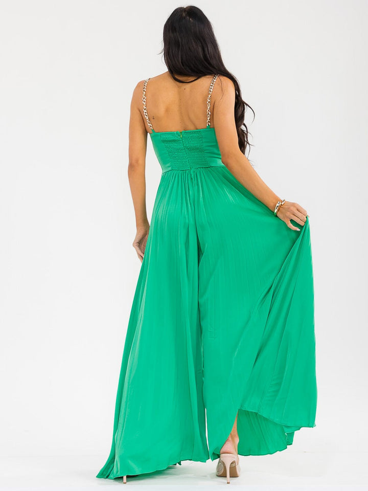 WOMEN'S SLEEVELESS COWL NECK SMOCK BACK PALAZZO WIDE LEG JUMPSUIT