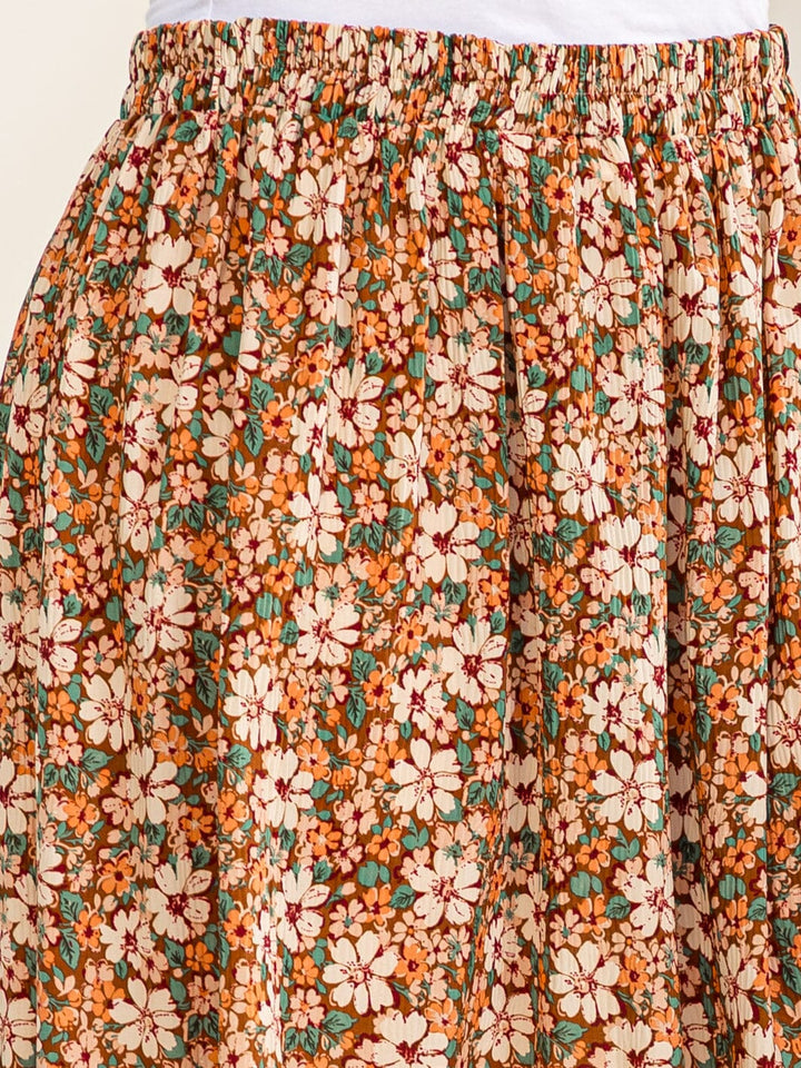 PLUS SIZE ELASTIC WAIST FLORAL PRINT TIERED MAXI SKIRT