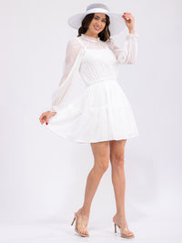 WOMEN'S LONG SLEEVE MOCK NECK ELASTIC WAIST SHIMMER MINI DRESS