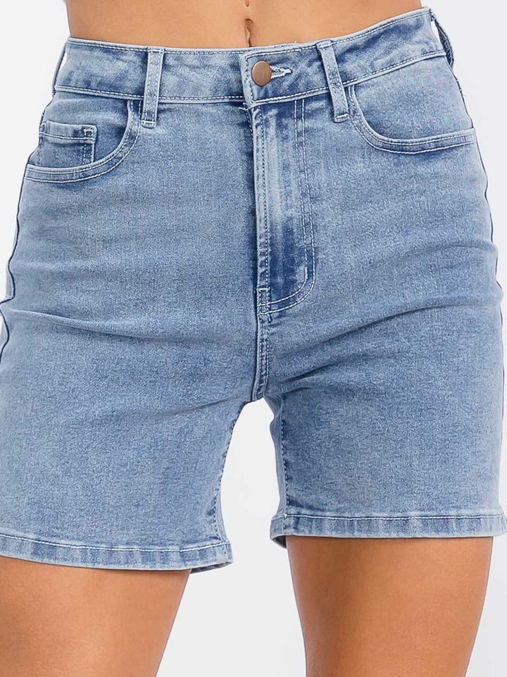 WOMEN'S BUTTON CLOSURE POCKETS DENIM MINI SHORT