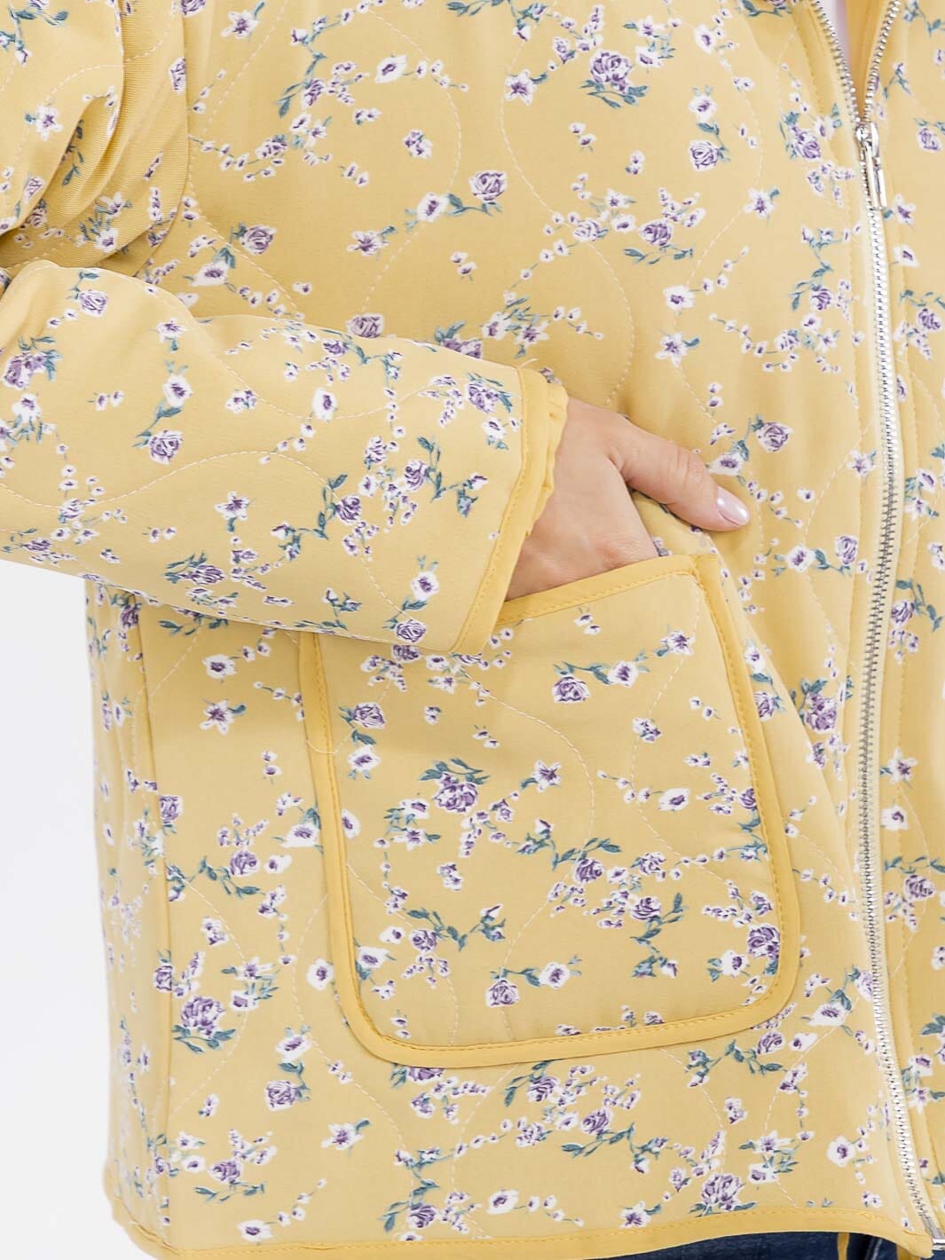 WOMEN'S LONG SLEEVE ZIPPER CLOSURE FRONT POCKETS FLORAL JACKET