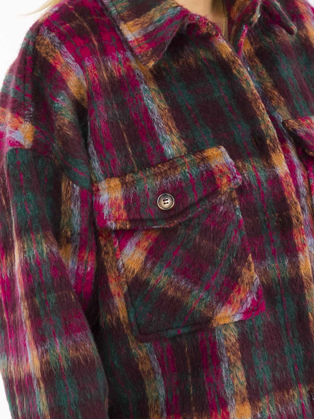 WOMEN'S LONG SLEEVE BUTTON CLOSURE FRONT POCKETS PLAID JACKET