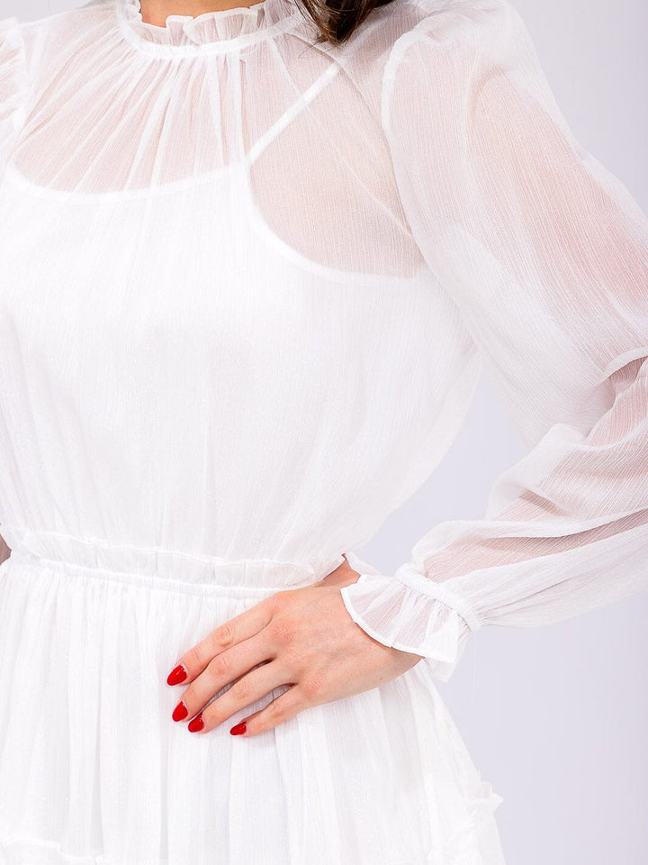 WOMEN'S LONG SLEEVE MOCK NECK ELASTIC WAIST SHIMMER MINI DRESS