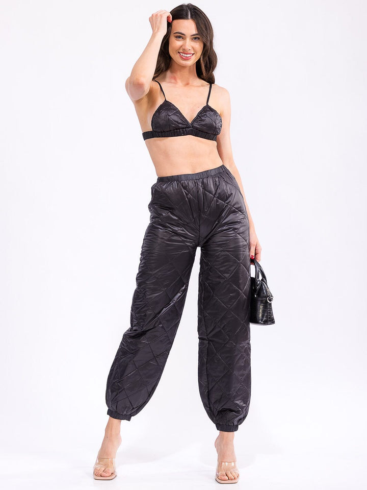 WOMEN'S SLEEVELESS CROP TOP & ELASTIC WAIST JOGGER PANTS PADDED 2PC. SET