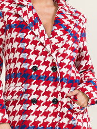 WOMEN'S LONG SLEEVE BUTTON CLOSURE FRONT POCKETS HOUNDSTOOTH PATTERNED COAT