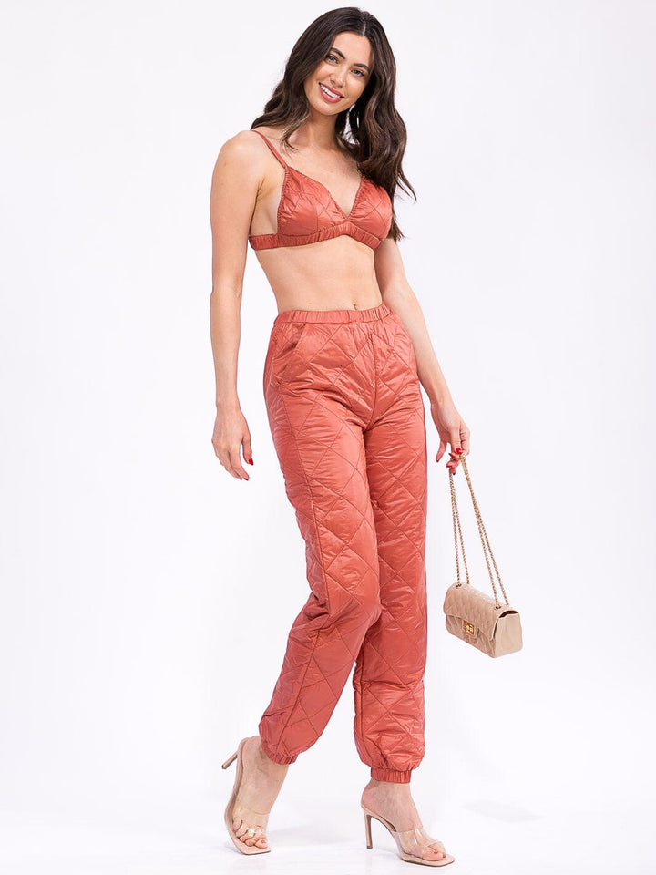 WOMEN'S SLEEVELESS CROP TOP & ELASTIC WAIST JOGGER PANTS PADDED 2PC. SET