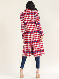 WOMEN'S LONG SLEEVE BUTTON CLOSURE FRONT POCKETS HOUNDSTOOTH PATTERNED COAT