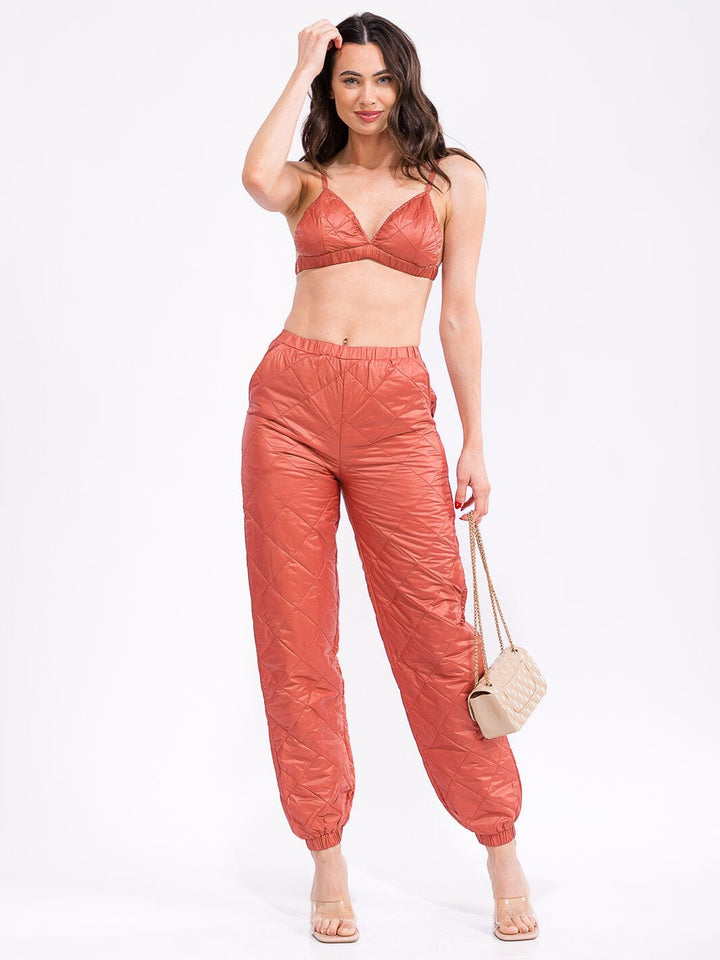 WOMEN'S SLEEVELESS CROP TOP & ELASTIC WAIST JOGGER PANTS PADDED 2PC. SET