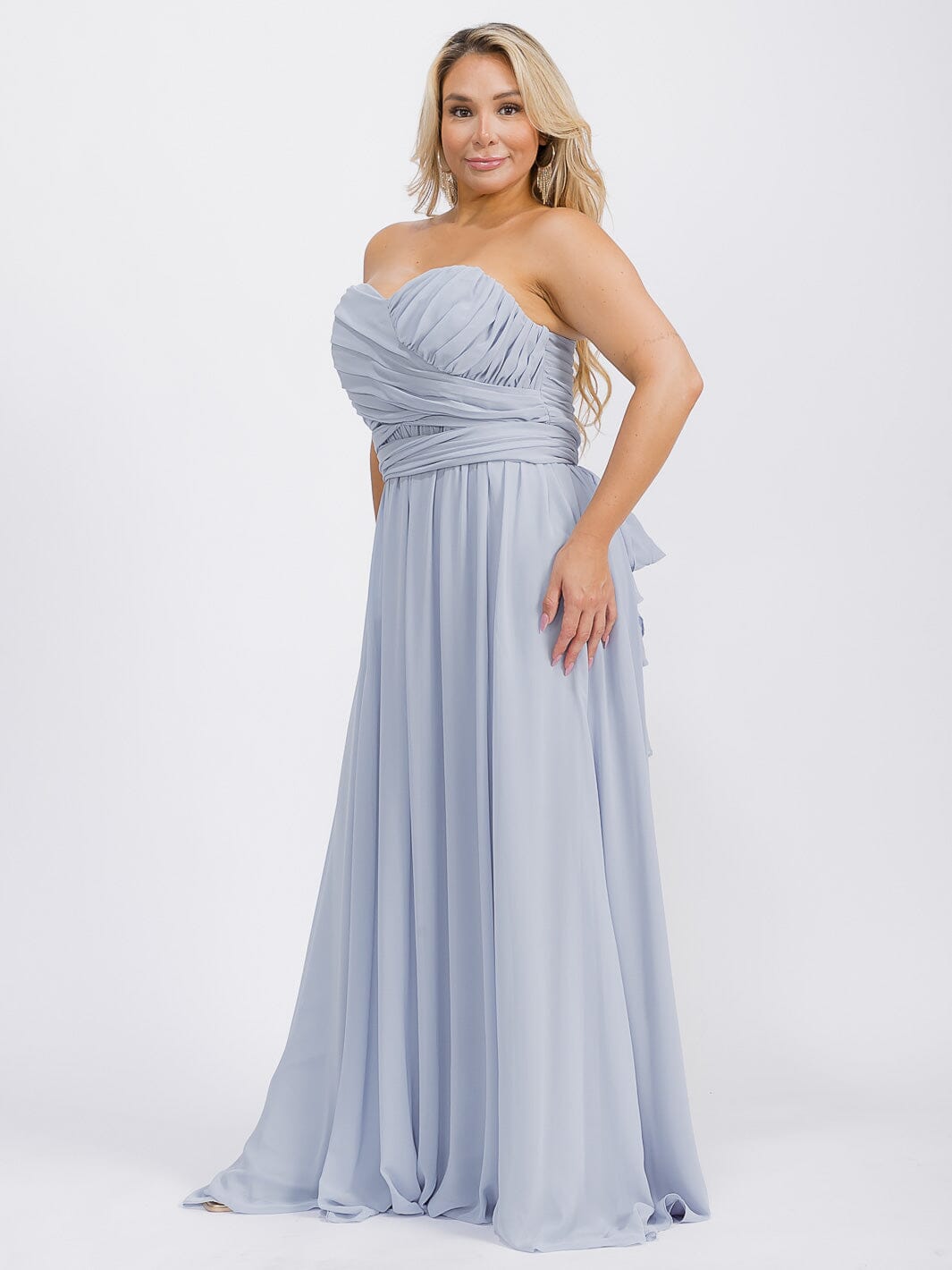 PUS SIZE SLEEVELESS V-NECK SELF TIE MAXI GOWN DRESS
