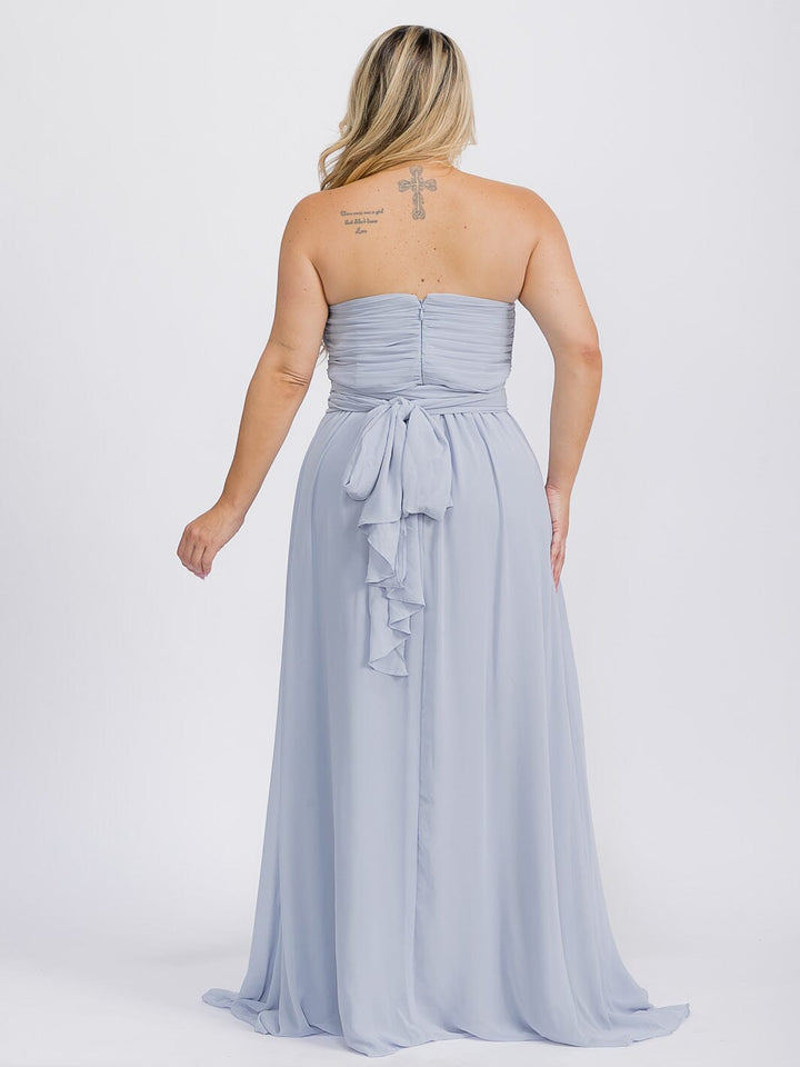 PUS SIZE SLEEVELESS V-NECK SELF TIE MAXI GOWN DRESS