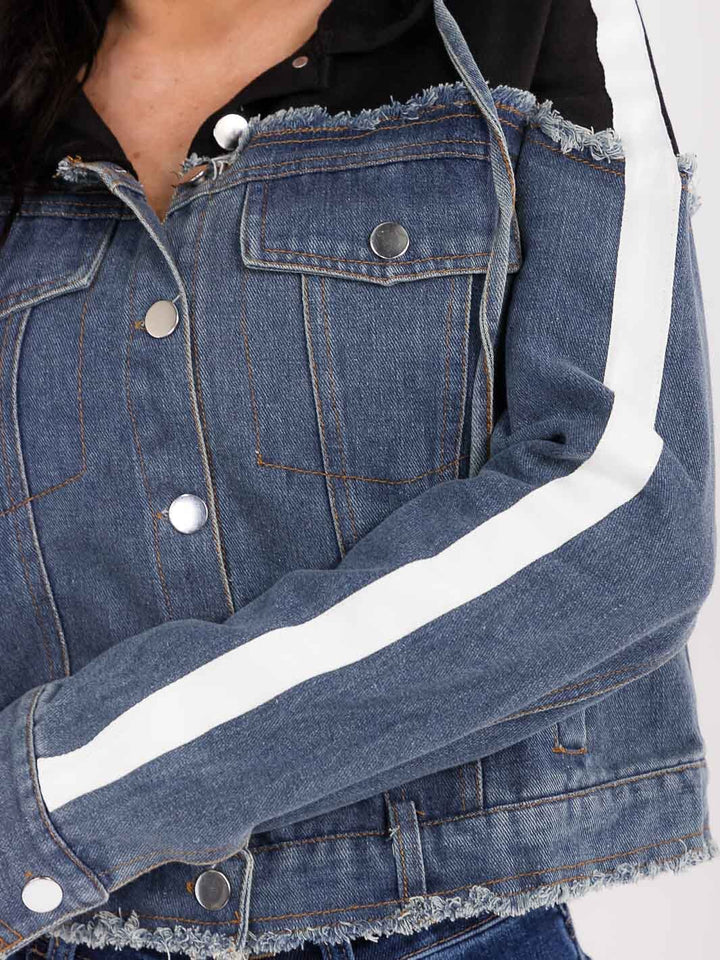 WOMEN'S LONG SLEEVE BUTTON CLOSURE FRONT POCKETS HOODED DENIM CONTRAST JACKET