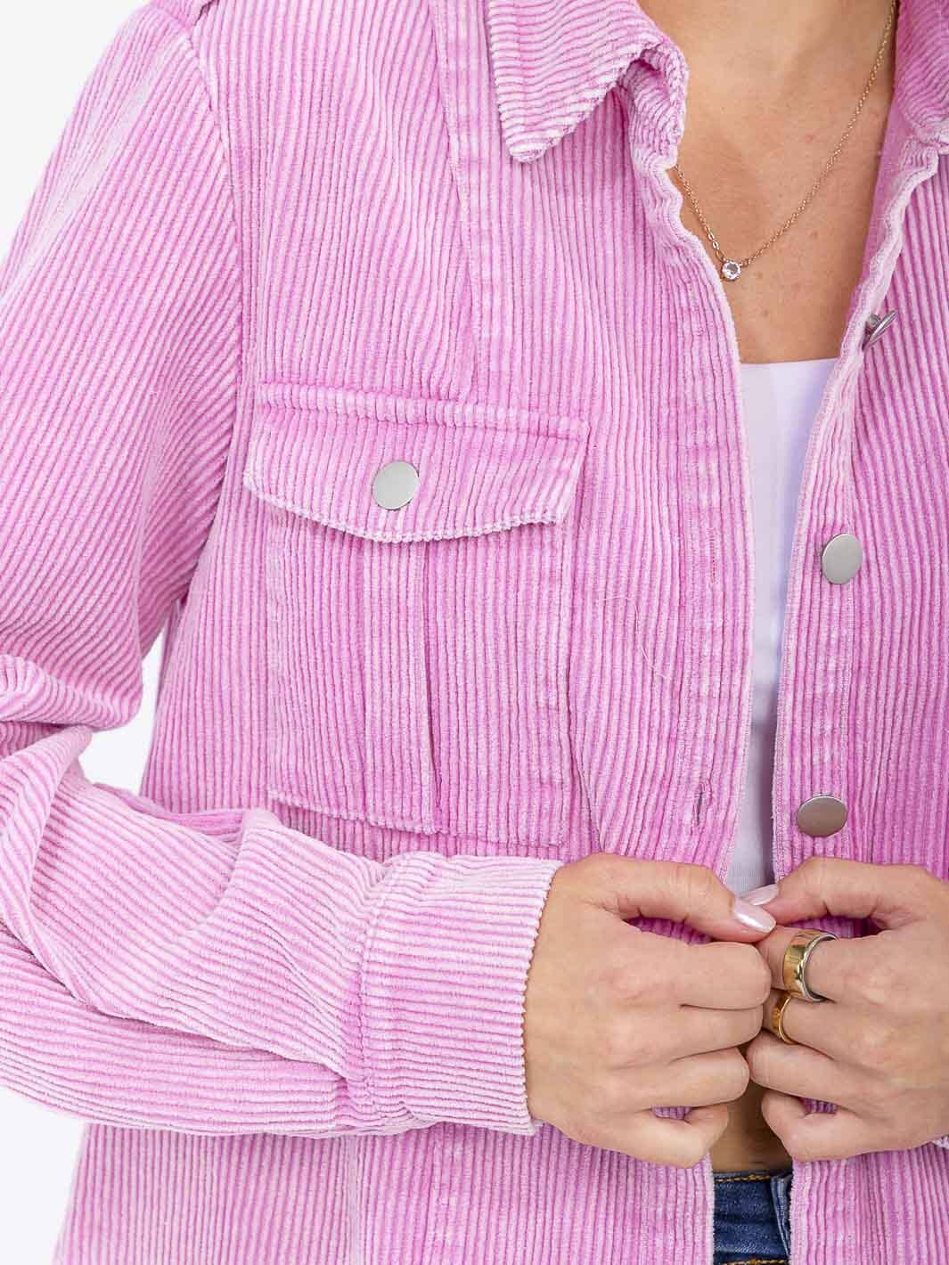 WOMEN'S LONG SLEEVE BUTTON CLOSURE FRONT POCKETS CORDUROY SHACKET