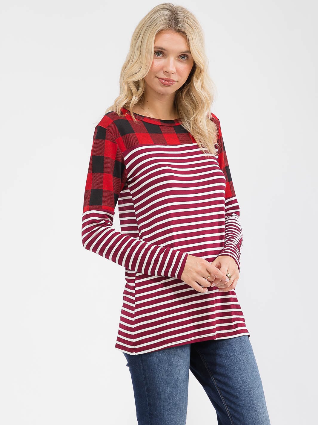 WOMEN'S LONG SLEEVE COLORBLOCK CONTRAST PRINT LOOSE FIT TOP