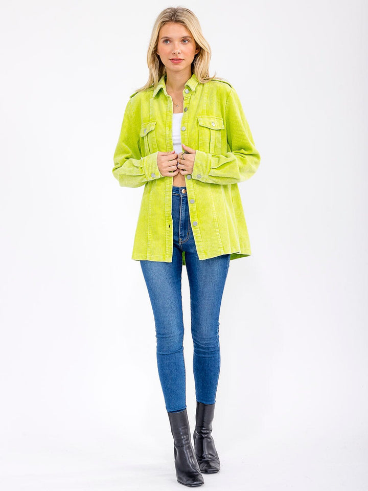 WOMEN'S LONG SLEEVE BUTTON CLOSURE FRONT POCKETS CORDUROY SHACKET