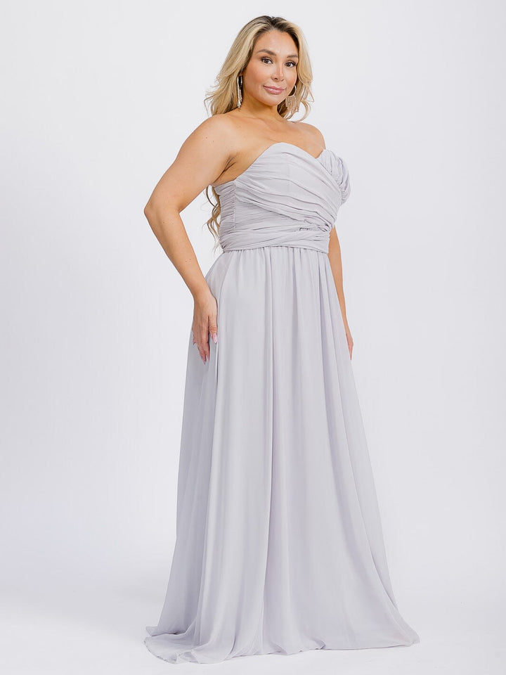 PUS SIZE SLEEVELESS V-NECK SELF TIE MAXI GOWN DRESS