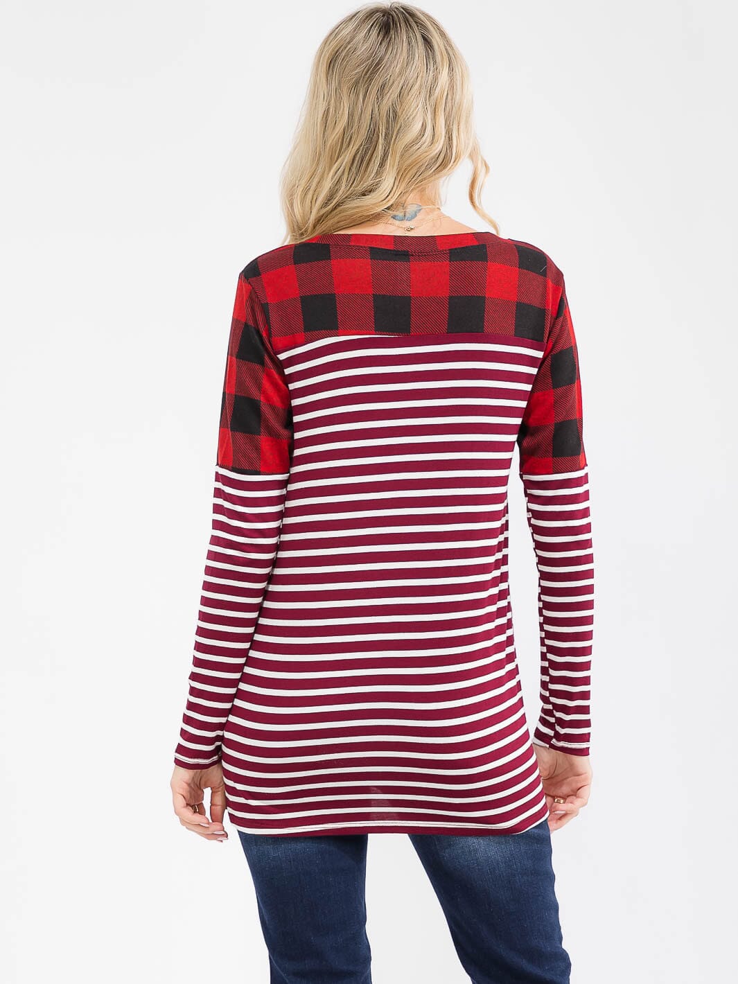 WOMEN'S LONG SLEEVE COLORBLOCK CONTRAST PRINT LOOSE FIT TOP