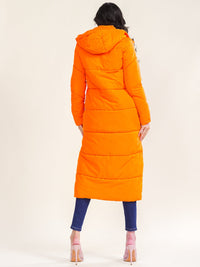 WOMEN'S LONG SLEEVE ZIP UP BUTTON CLOSURE FRONT POCKETS REMOVABLE HOODIE PUFFER COAT