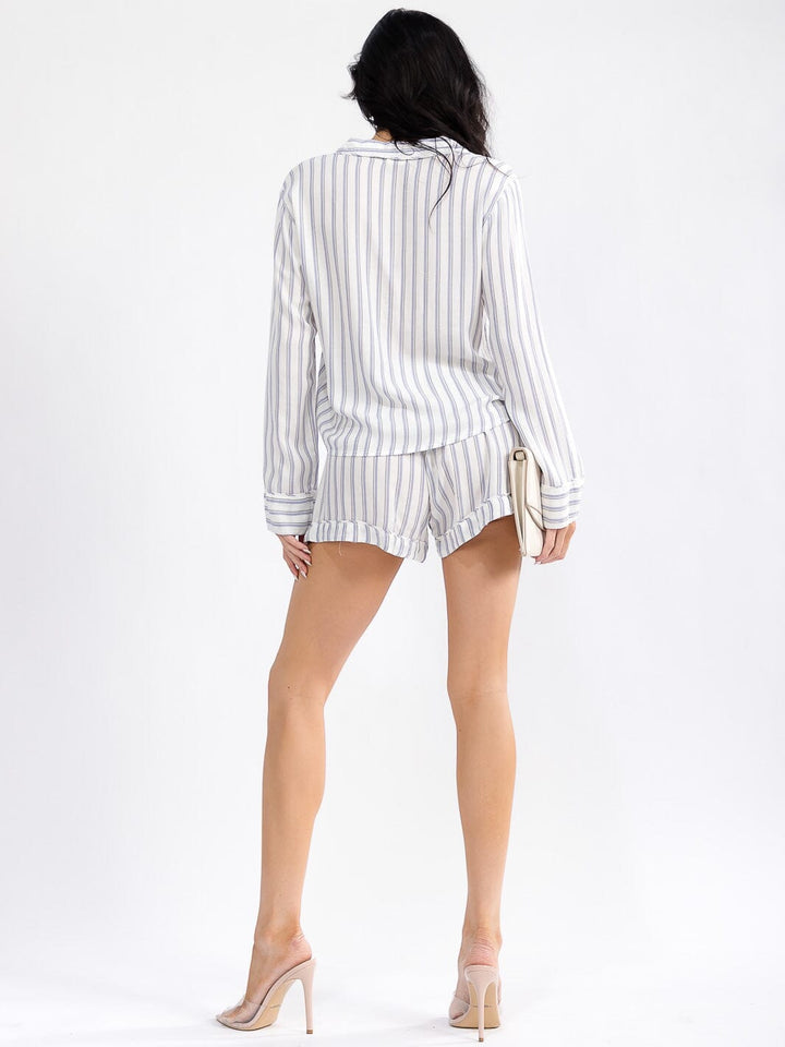 WOMEN'S ELASTIC WAIST STRIPES MINI SHORTS